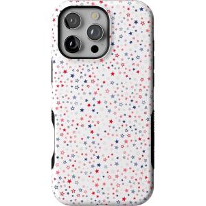 Casely iPhone 16 Pro Max Case | Painted Flowers | Frida Kahlo Floral | Bold Protective Design | Compatible with MagSafe(Seeing Stars | Red  White & Blue)