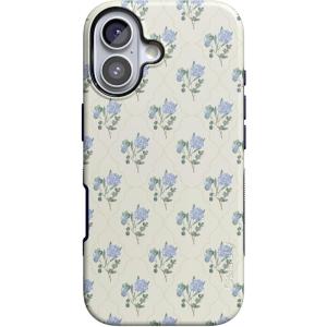 Casely iPhone 17 Case | Spot On | Dotted Animal Print | Bold Protective Design | Compatible with MagSafe(Vintage Garden | Blue Hydrangea)