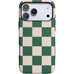 Casely iPhone 17 Pro Case | All Decked Out | Festive Ornaments | Bold Protective Design | Compatible with MagSafe(Fit Check | Green Checkerboard)