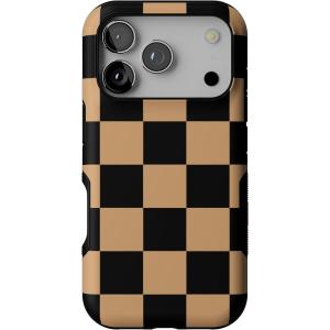 Casely iPhone 17 Pro Case | Fit Check | Black & Brown Checkerboard | Bold Protective Design | MagSafe Compatible Design