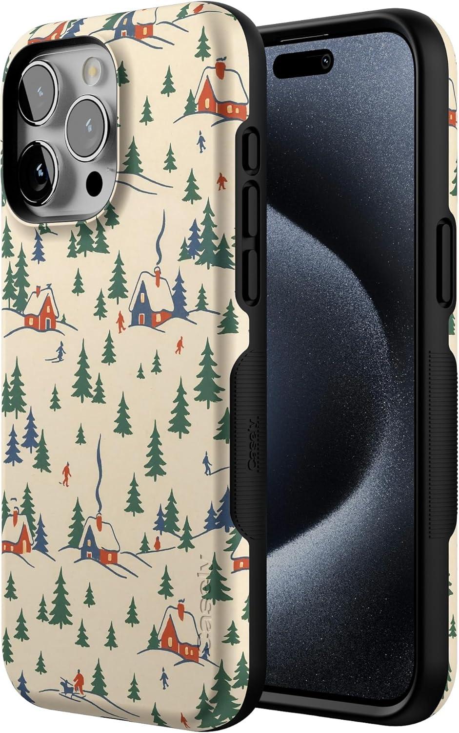 imageCasely iPhone 15 Pro Case Chalet All Day Winter Village Bold Protective Design MagSafe Compatible Design