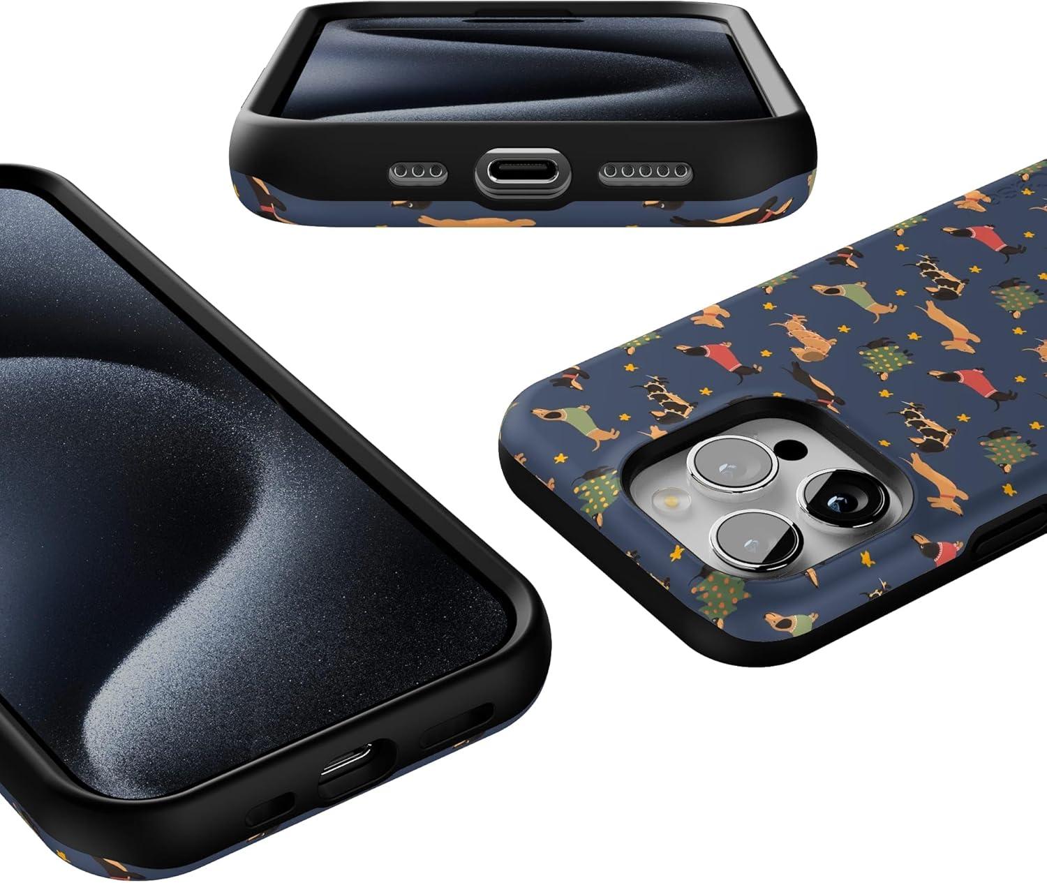 imageCasely iPhone 15 Pro Case Dashing Doxies Dachshund Dog Bold Protective Design MagSafe Compatible Design