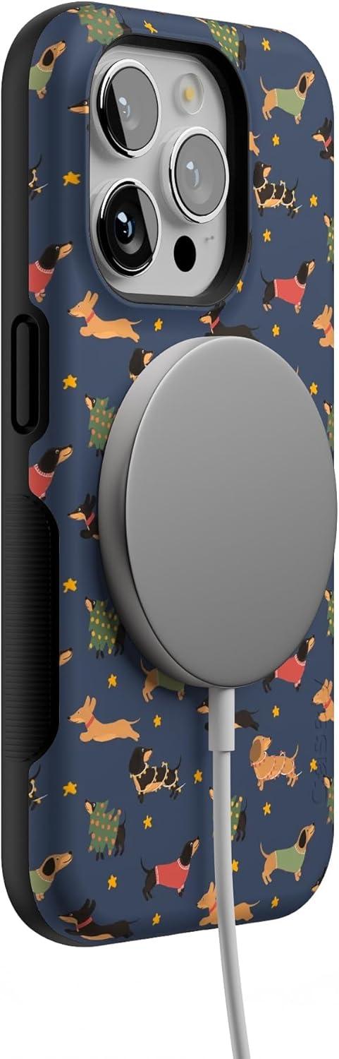 imageCasely iPhone 15 Pro Case Dashing Doxies Dachshund Dog Bold Protective Design MagSafe Compatible Design