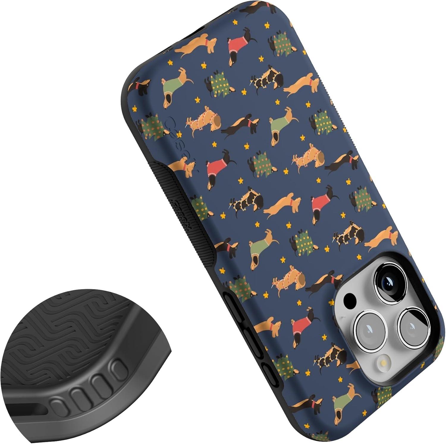 imageCasely iPhone 15 Pro Case Dashing Doxies Dachshund Dog Bold Protective Design MagSafe Compatible Design