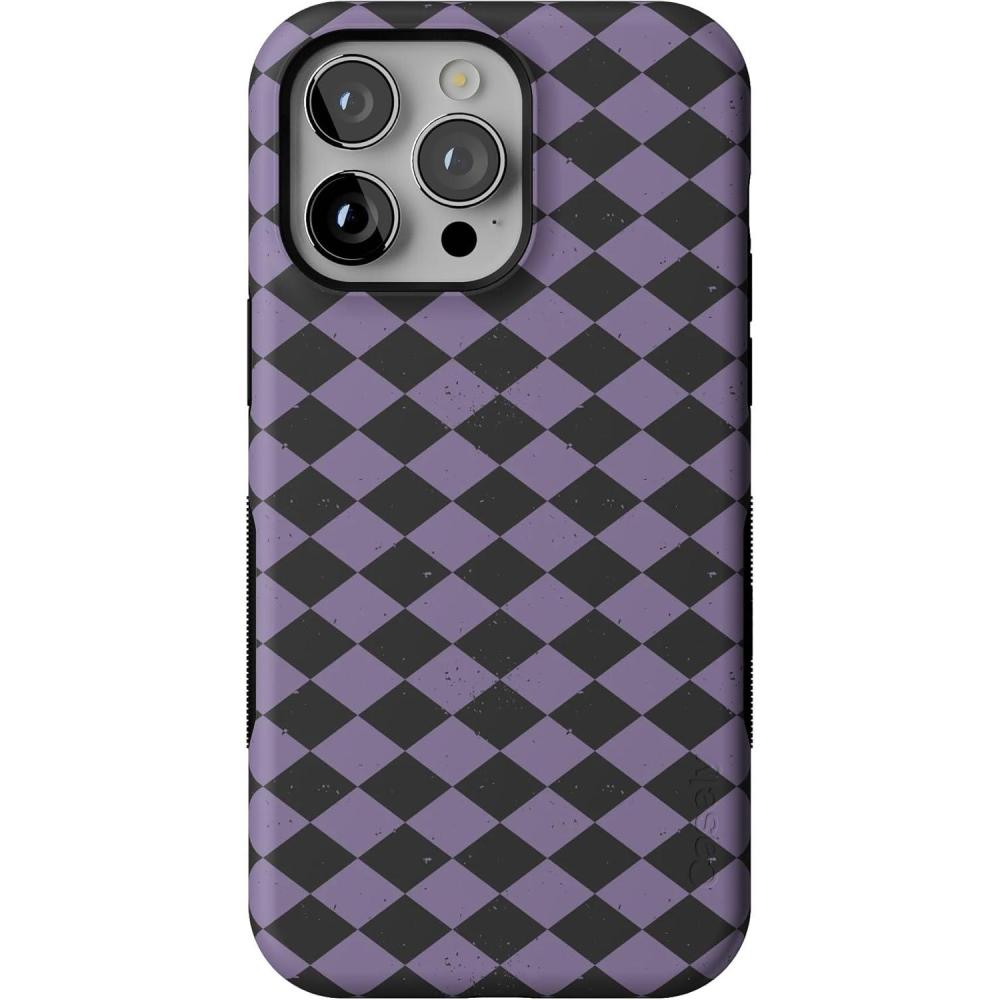 imageCasely iPhone 14 Pro Case  Harlequin Midnight Diamond  Black and Purple  Bold Protective Design  MagSafe Compatible Design