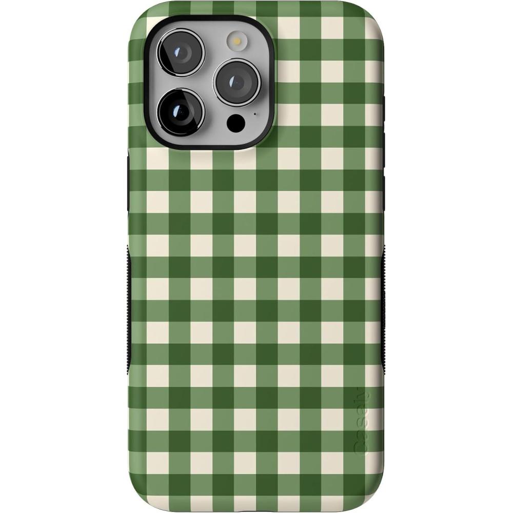 imageCasely iPhone 15 Pro Case  Checked Twice  Green Plaid  Bold Protective Design  MagSafe Compatible Design
