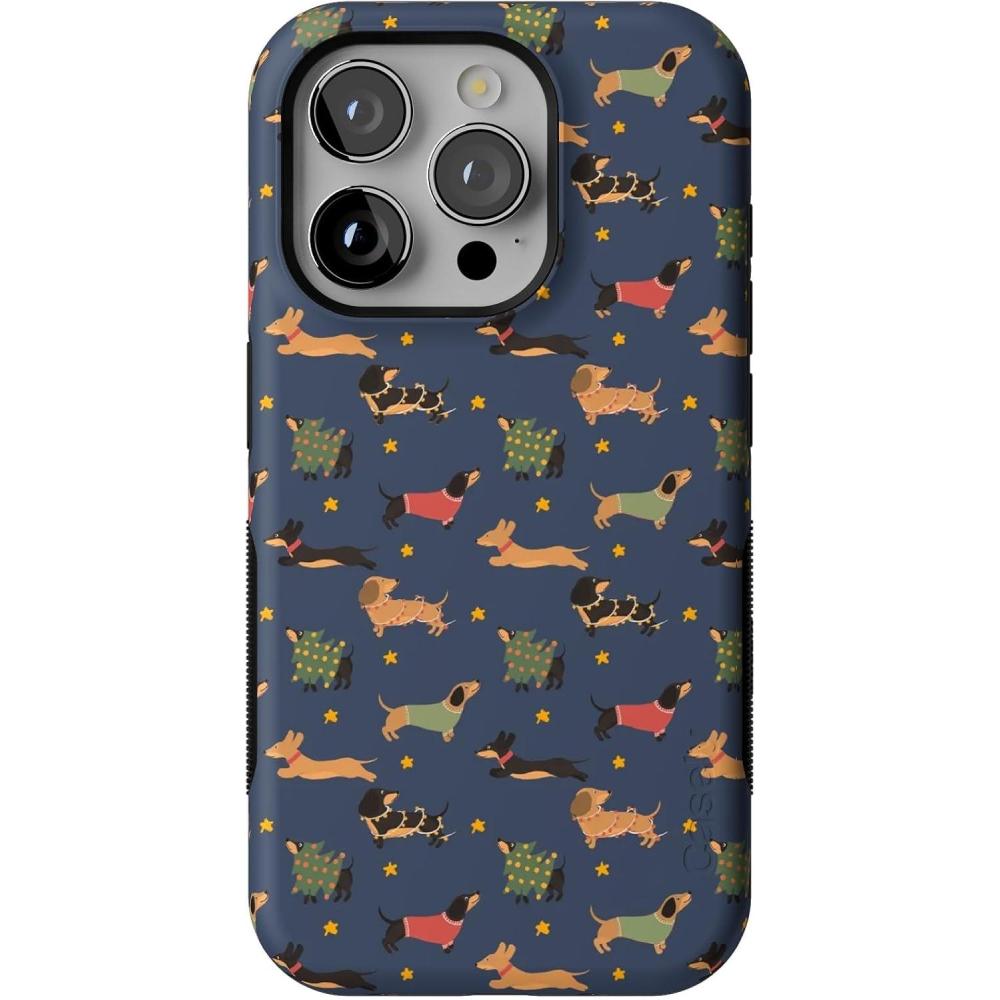 imageCasely iPhone 15 Pro Case Dashing Doxies Dachshund Dog Bold Protective Design MagSafe Compatible Design