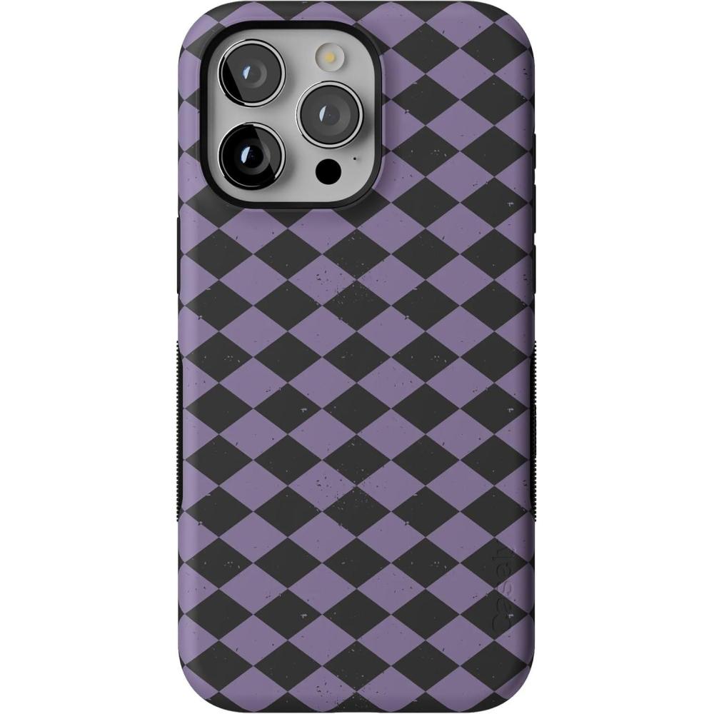 imageCasely iPhone 15 Pro Case  Harlequin Midnight Diamond  Black and Purple  Bold Protective Design  MagSafe Compatible Design