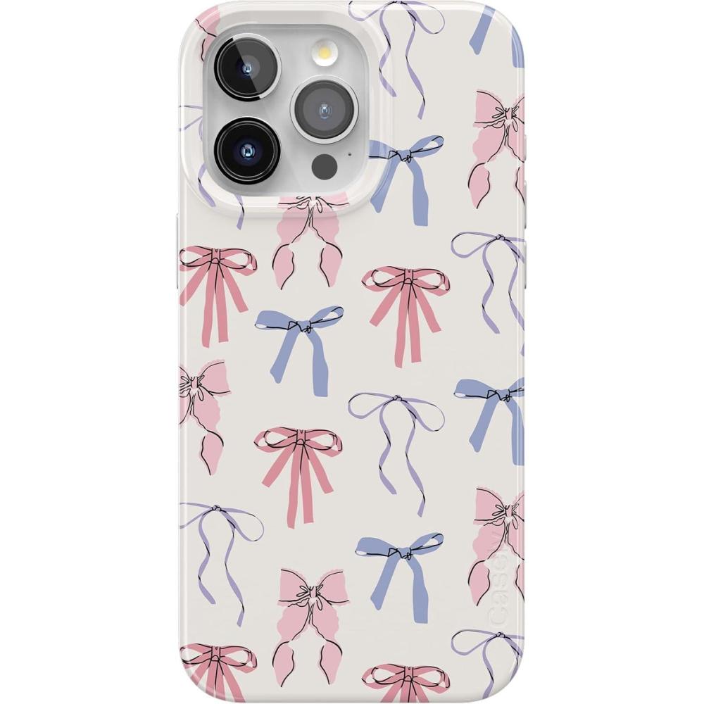 imageCasely iPhone 15 Pro Case  Midnight Sky  Navy Enchanted Shimmer Case  Compatible with MagSafe and Action Button  UltraSlim Classic FitCoquette Girlie  Pastel Bows