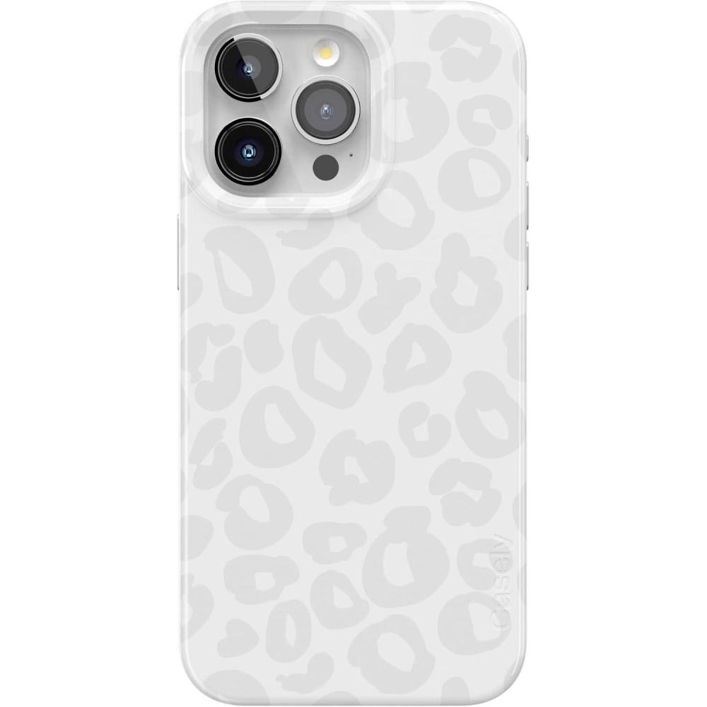 imageCasely iPhone 15 Pro Case  Midnight Sky  Navy Enchanted Shimmer Case  Compatible with MagSafe and Action Button  UltraSlim Classic FitInto the Wild  White Snow Leopard