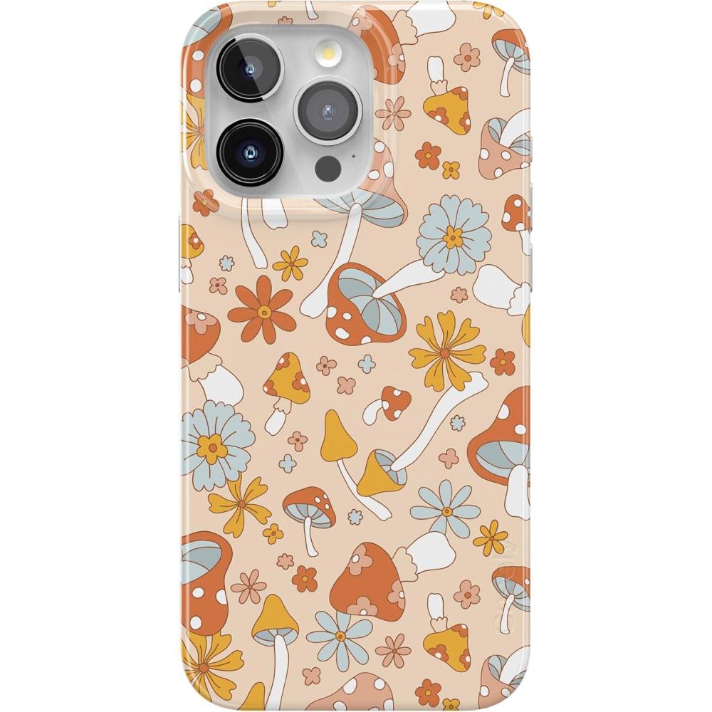imageCasely iPhone 15 Pro Case  Midnight Sky  Navy Enchanted Shimmer Case  Compatible with MagSafe and Action Button  UltraSlim Classic FitMushroom Magic  Retro Floral