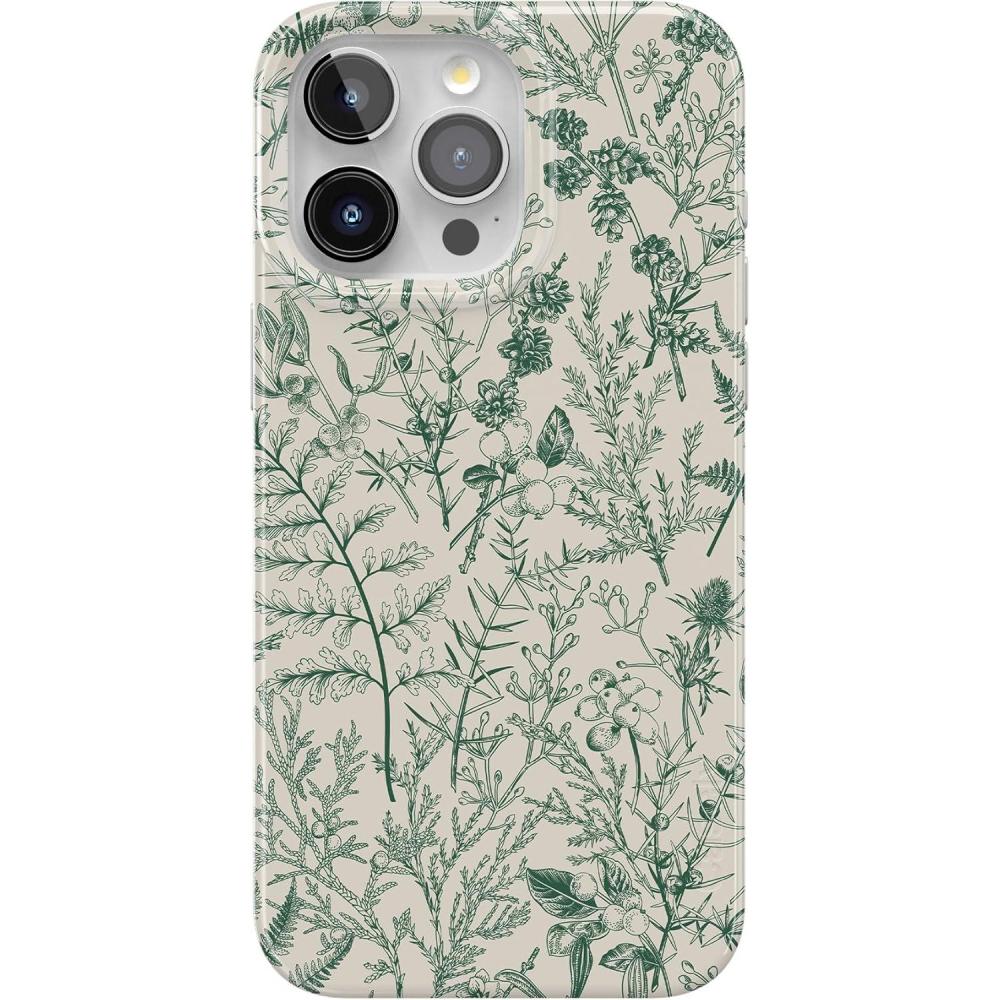 imageCasely iPhone 15 Pro Case  Midnight Sky  Navy Enchanted Shimmer Case  Compatible with MagSafe and Action Button  UltraSlim Classic FitSage Garden  Green Floral Case