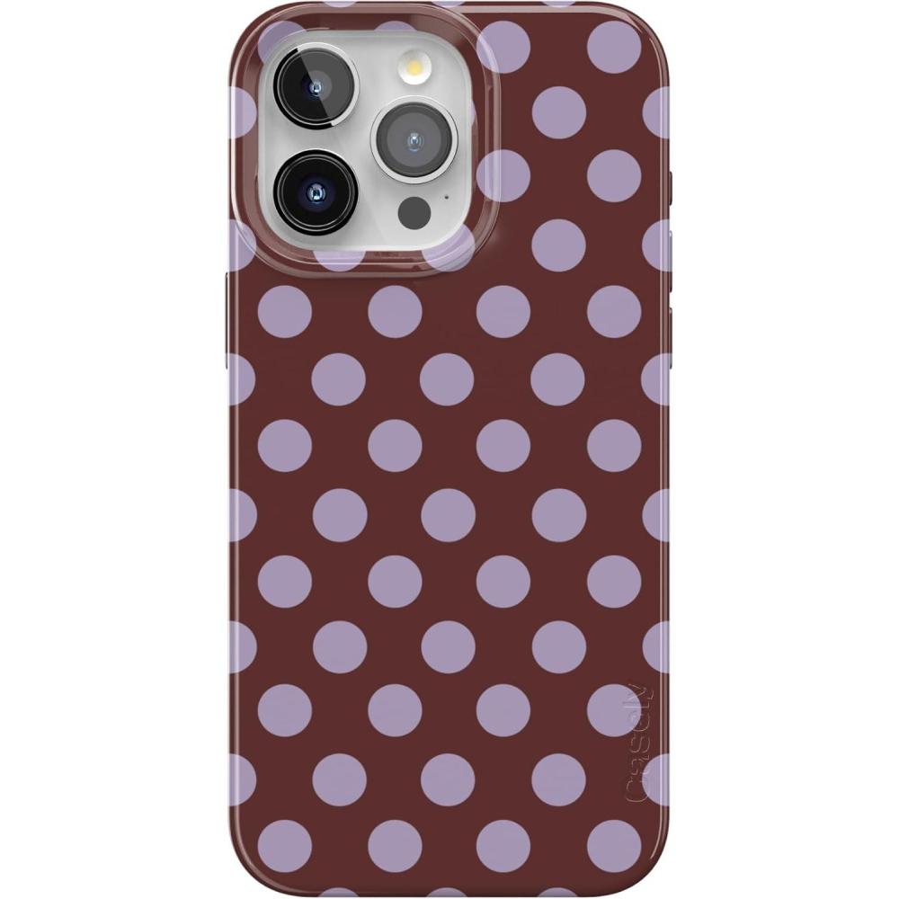 imageCasely iPhone 15 Pro Case  Midnight Sky  Navy Enchanted Shimmer Case  Compatible with MagSafe and Action Button  UltraSlim Classic FitSpotted in SoHo  Burgundy Polka Dot