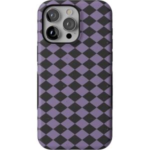 Casely iPhone 15 Pro Case | Harlequin Midnight Diamond | Black and Purple | Bold Protective Design | MagSafe Compatible Design