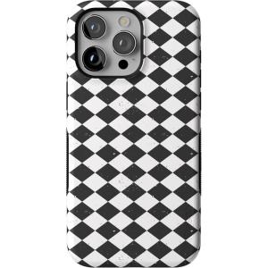 Casely iPhone 15 Pro Case | Harlequin Salem Diamond | Black and White | Bold Protective Design | MagSafe Compatible Design