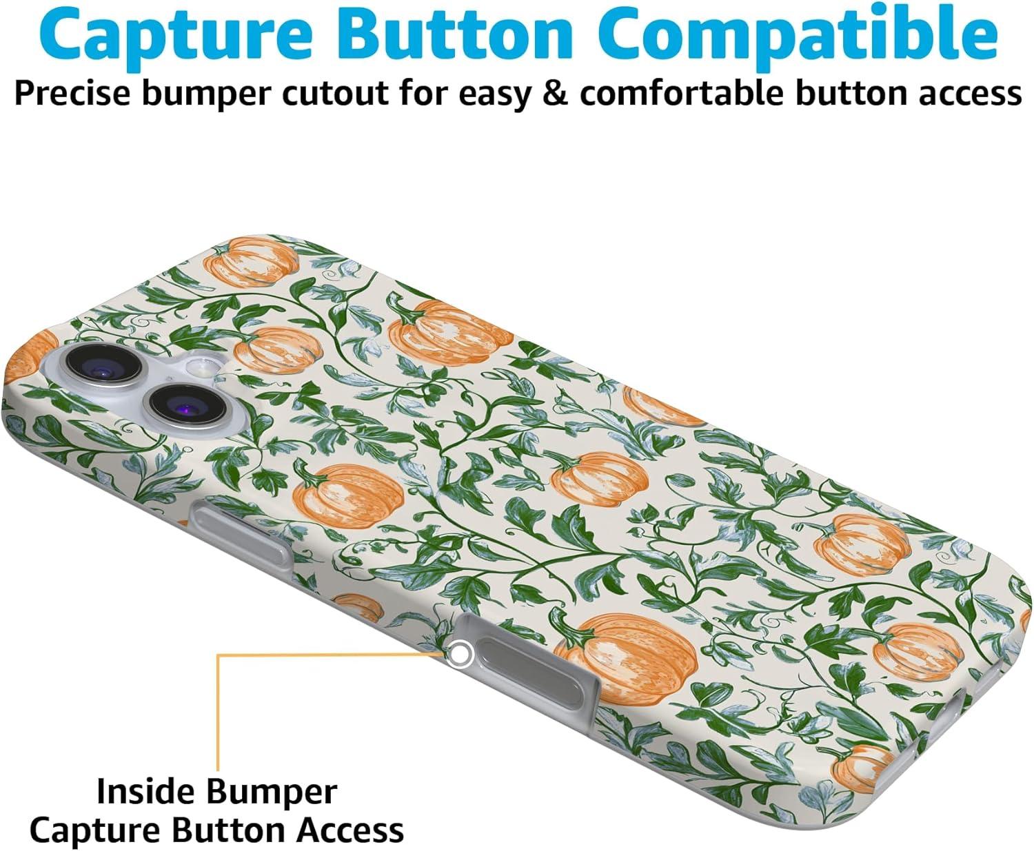 imageCasely iPhone 16 Case Nantucket Cottage Blue Hydrangea Compatible with MagSafe Classic Ultra Slim DesignPumpkin Patch Green Vines