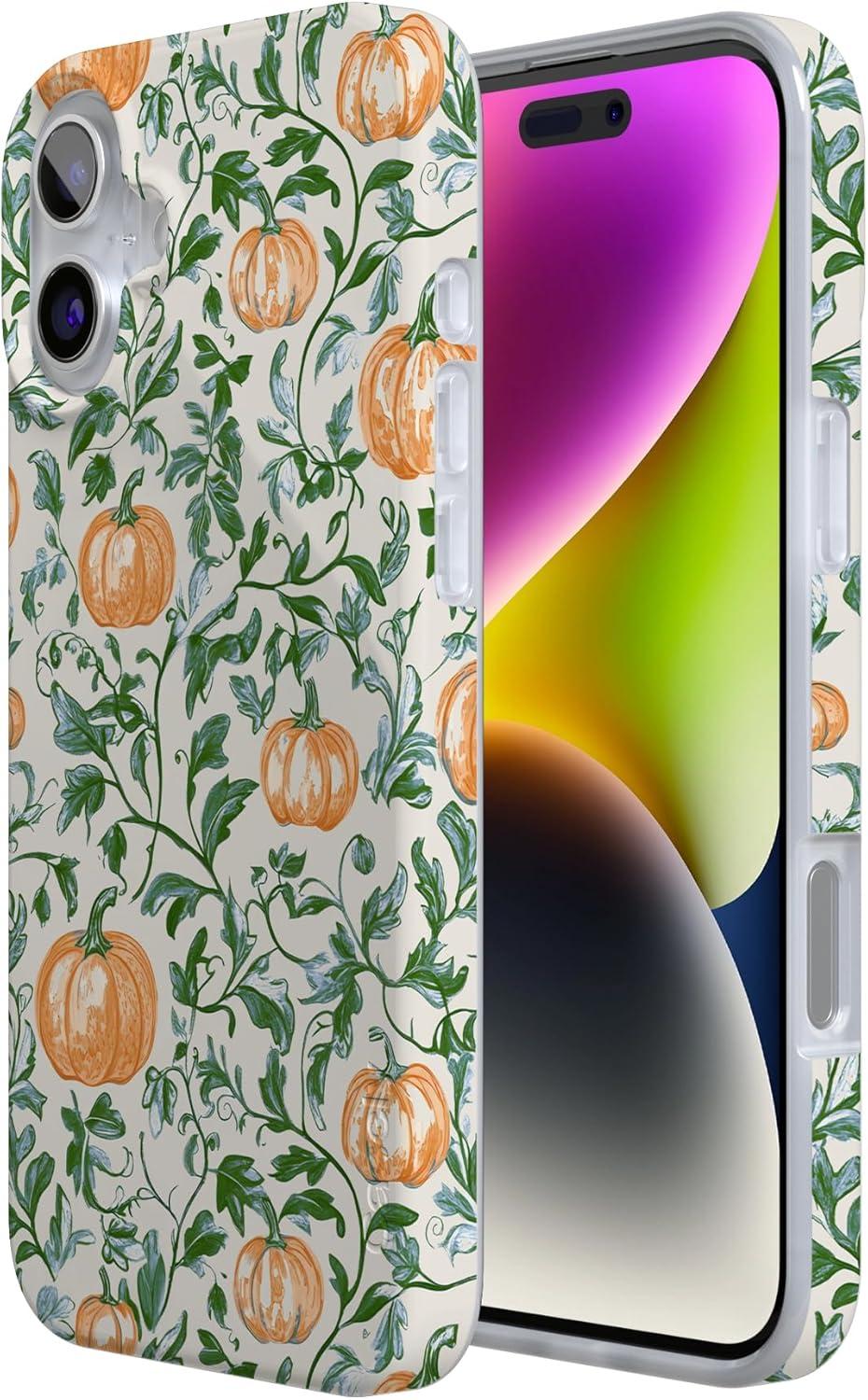 imageCasely iPhone 16 Case Nantucket Cottage Blue Hydrangea Compatible with MagSafe Classic Ultra Slim DesignPumpkin Patch Green Vines