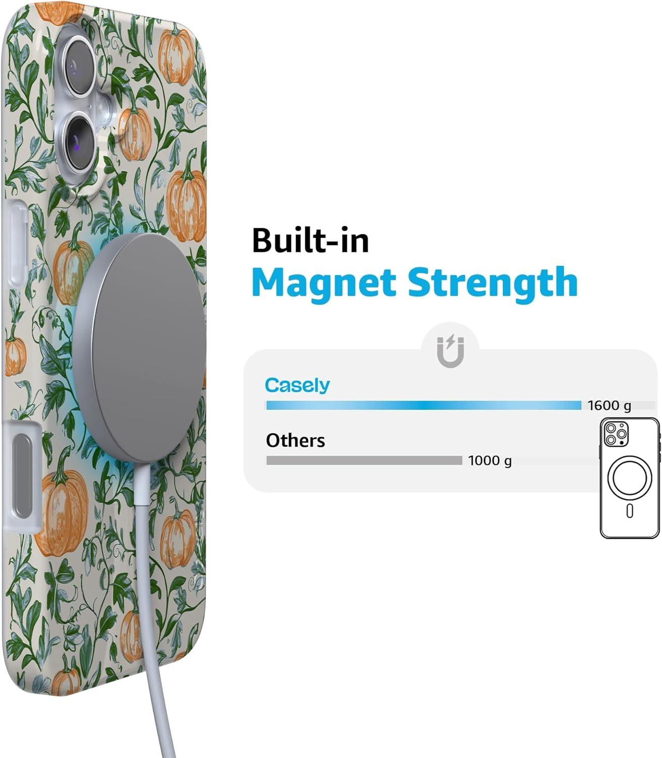 imageCasely iPhone 16 Case Nantucket Cottage Blue Hydrangea Compatible with MagSafe Classic Ultra Slim DesignPumpkin Patch Green Vines