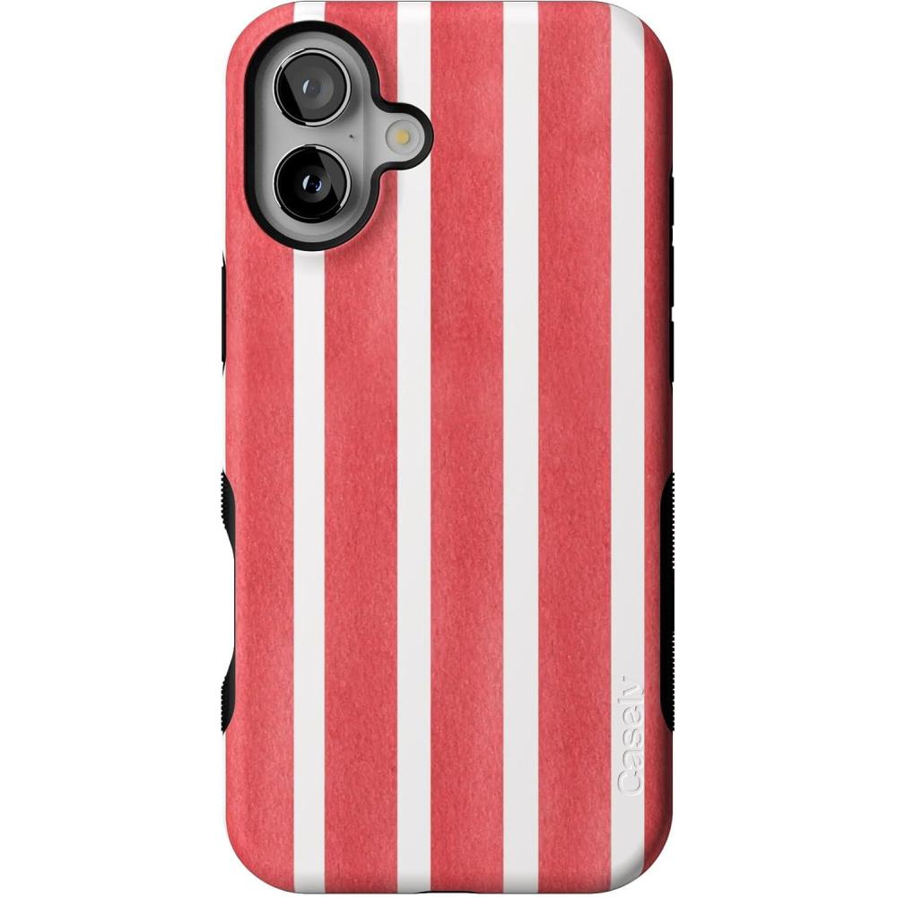 imageCasely iPhone 16 Case  All Smiles  Smiley Face Sticker  Bold Protective Design  MagSafe Compatible DesignEast Coast Summer  Red Stripes