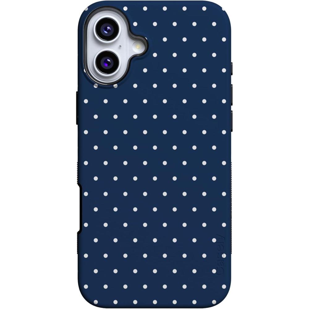 imageCasely iPhone 16 Case  All Smiles  Smiley Face Sticker  Bold Protective Design  MagSafe Compatible DesignOn the Dot  Navy Polka Dot