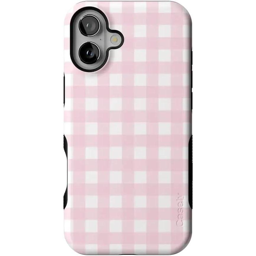 imageCasely iPhone 16 Case  All Smiles  Smiley Face Sticker  Bold Protective Design  MagSafe Compatible DesignPink Plaid  Sunday Best