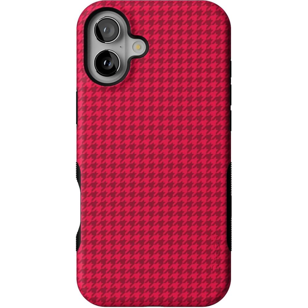 imageCasely iPhone 16 Case  Best Dressed  Red Houndstooth  Bold Protective Design  MagSafe Compatible Design