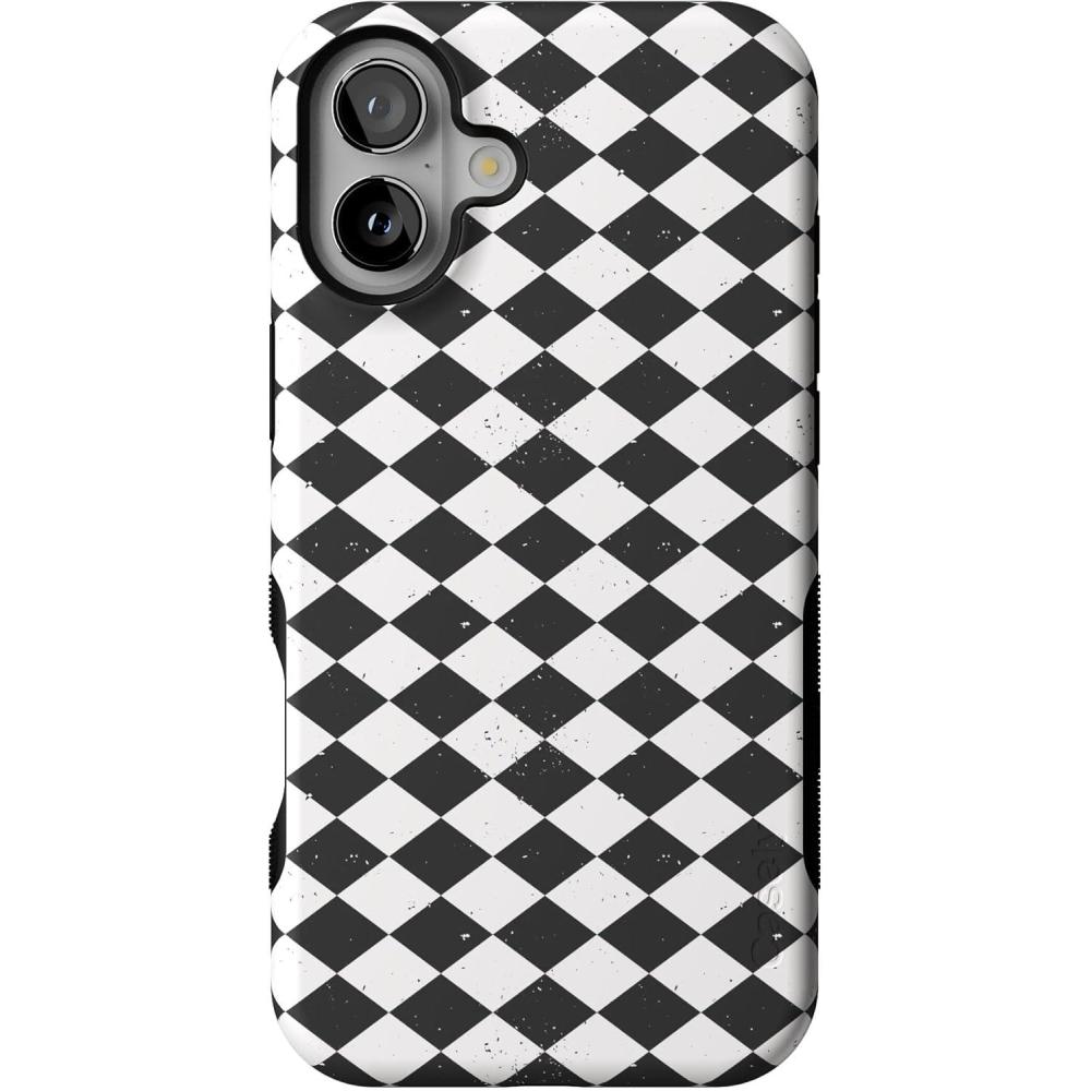 imageCasely iPhone 16 Case  Harlequin Salem Diamond  Black and White  Bold Protective Design  MagSafe Compatible Design