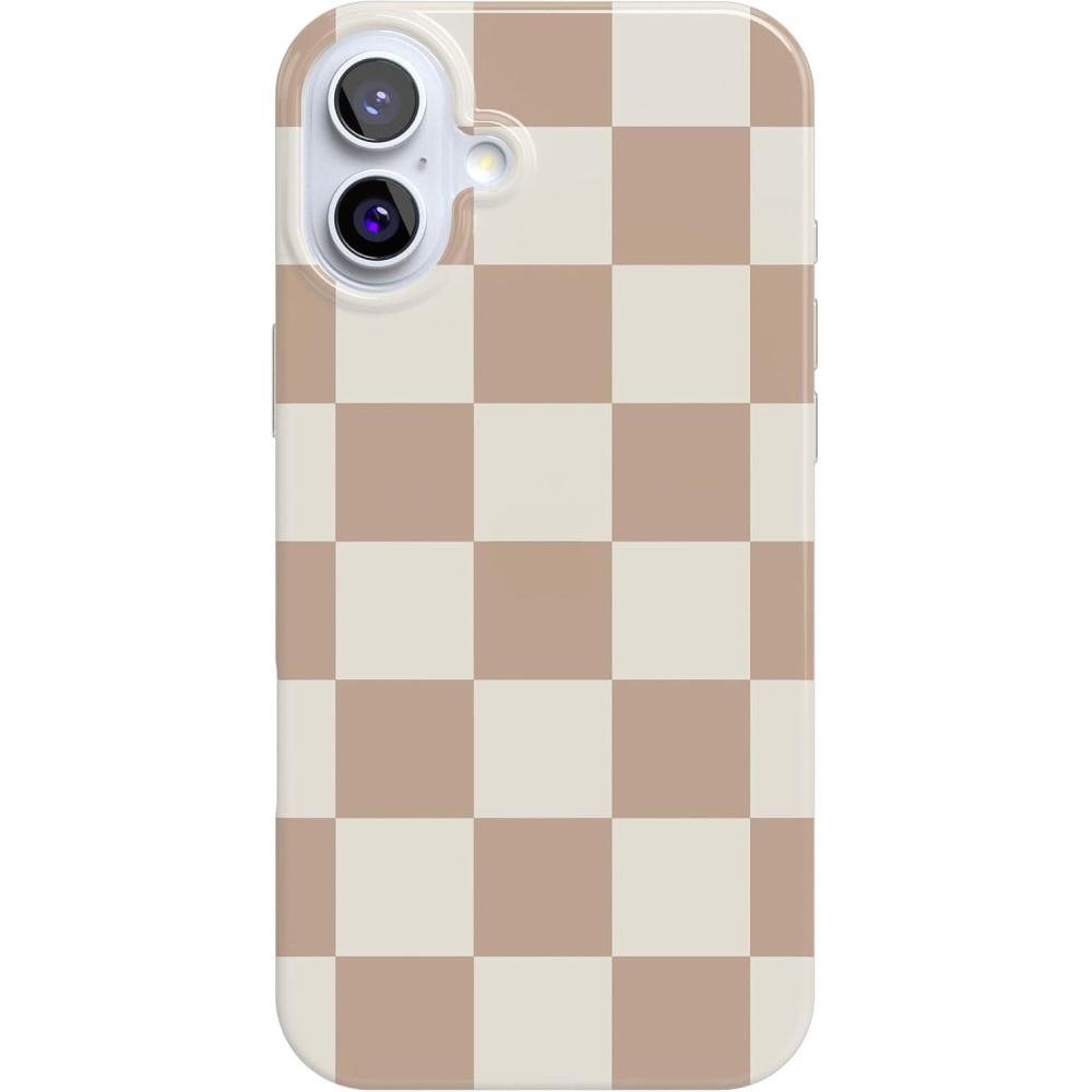 imageCasely iPhone 16 Case  Nantucket Cottage  Blue Hydrangea  Compatible with MagSafe  Classic Ultra Slim DesignFit Check  Beige Checkerboard