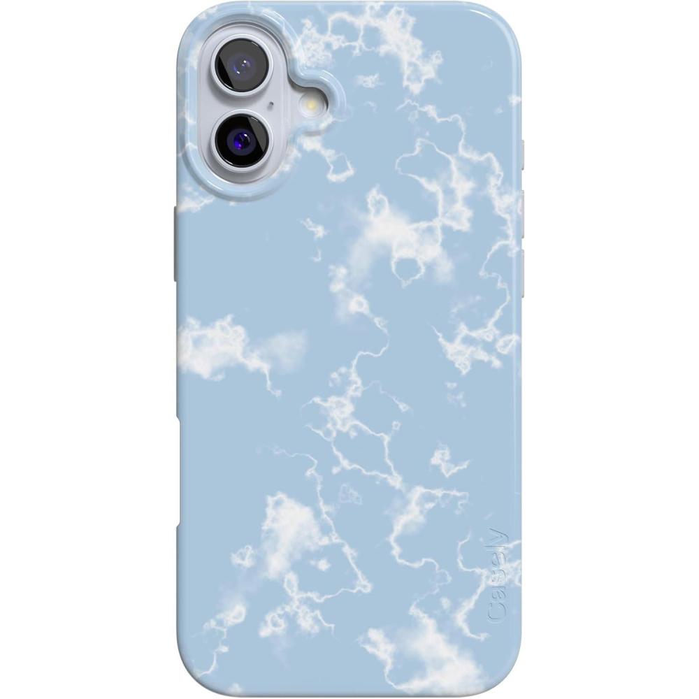 imageCasely iPhone 16 Case  Nantucket Cottage  Blue Hydrangea  Compatible with MagSafe  Classic Ultra Slim DesignLight Blue Skies  Marble Clouds