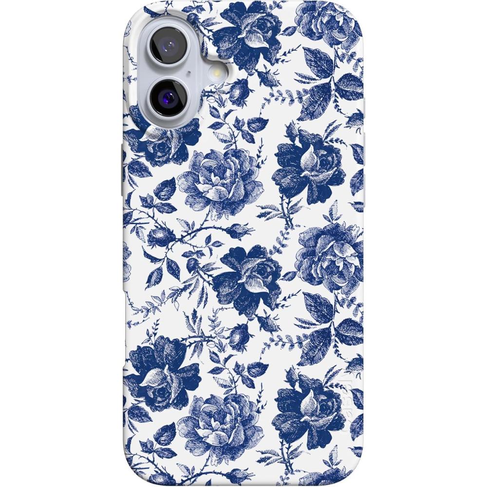 imageCasely iPhone 16 Case  Nantucket Cottage  Blue Hydrangea  Compatible with MagSafe  Classic Ultra Slim DesignRose to Fame  Blue  White Rose Floral