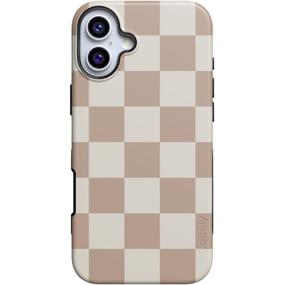 imageCasely iPhone 16 Plus Case  Bordeaux Rose  Moody Monochrome  Bold Protective Design  Compatible with MagSafeFit Check  Neutral Checkerboard Checkered