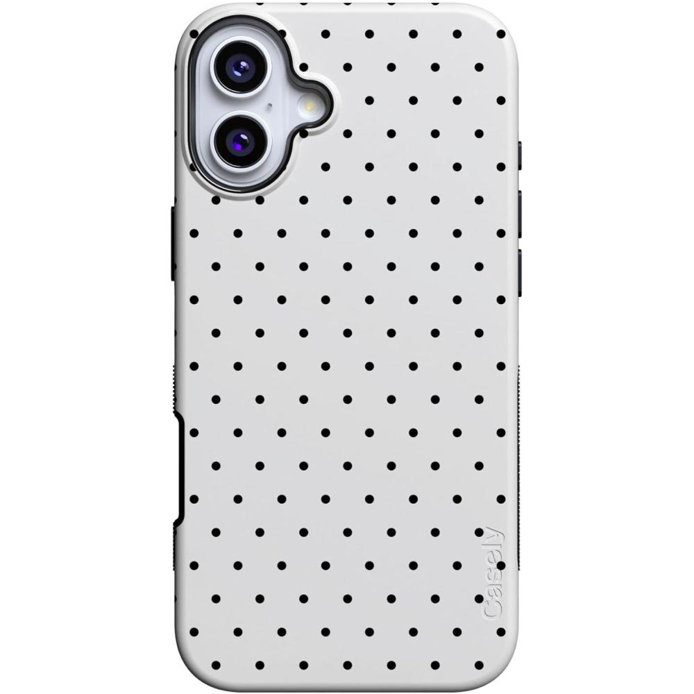 imageCasely iPhone 16 Plus Case  Bordeaux Rose  Moody Monochrome  Bold Protective Design  Compatible with MagSafeOn the Dot  White Polka Dot