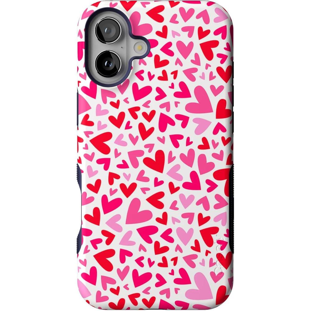 imageCasely iPhone 16 Plus Case  Bordeaux Rose  Moody Monochrome  Bold Protective Design  Compatible with MagSafeXOXO  Pink Candy Hearts