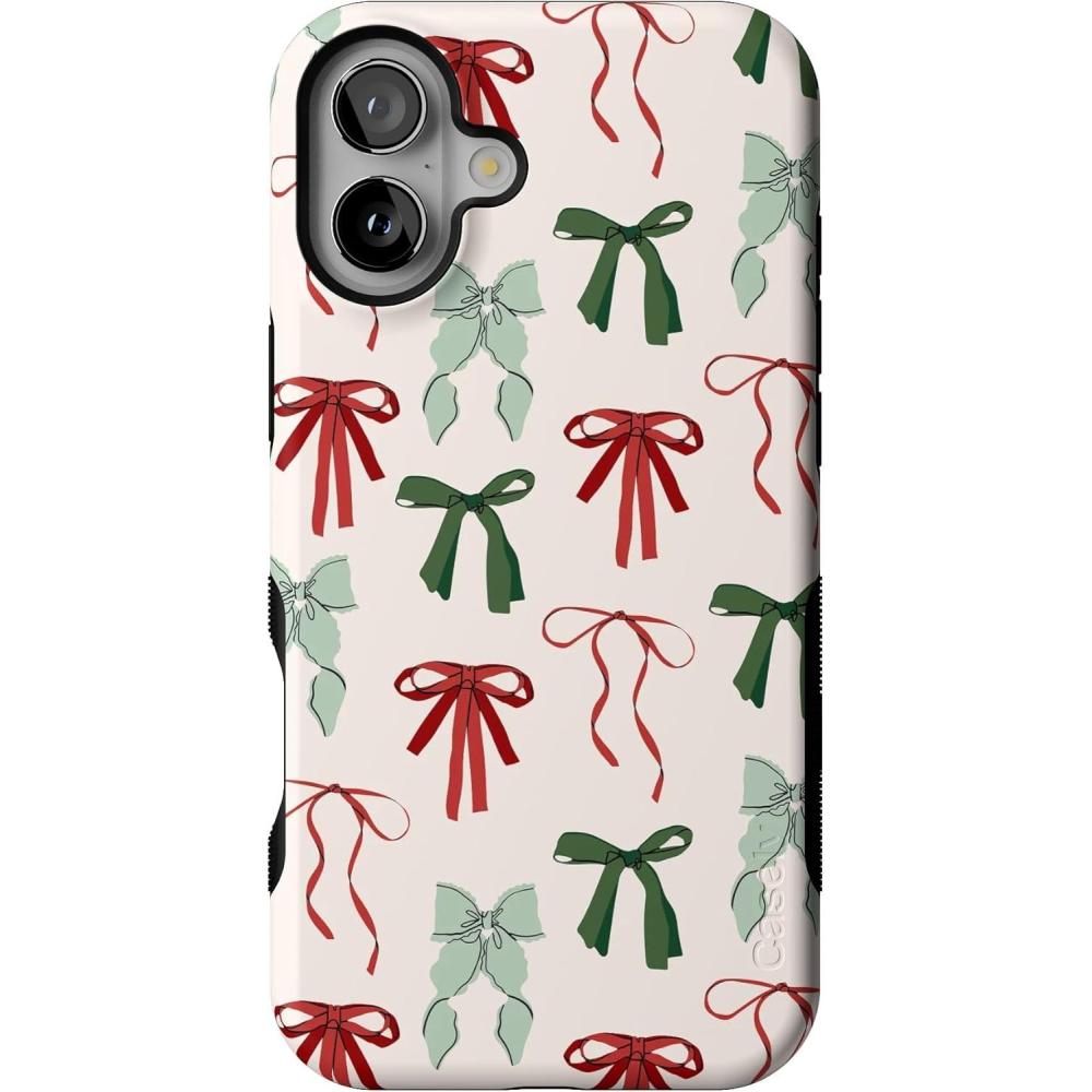imageCasely iPhone 16 Plus Case  Festive Girlie  Holiday Bows  Bold Protective Design  MagSafe Compatible Design