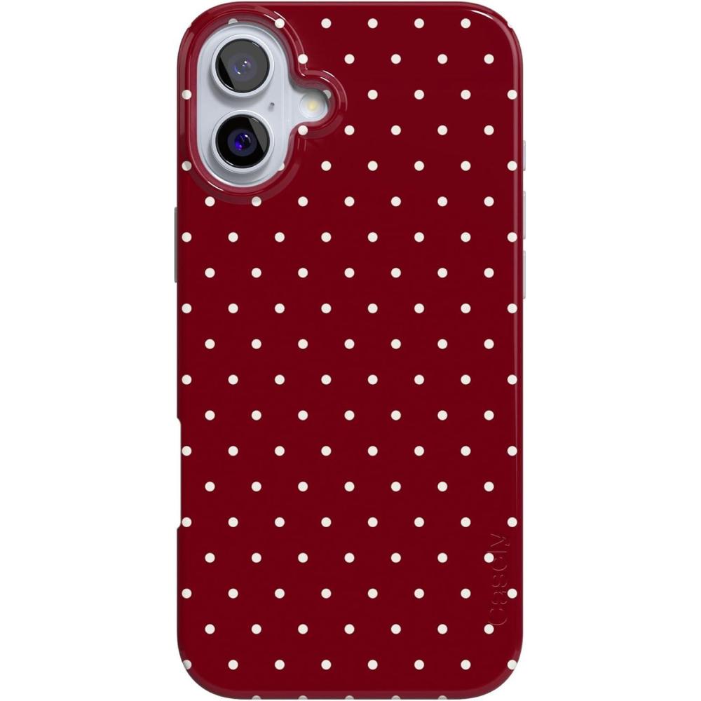 imageCasely iPhone 16 Plus Case  Tulip Tapestry  Jenna Palek x Casely  Compatible with MagSafe  Classic Ultra Thin DesignOn the Dot  Maroon Polka Dot