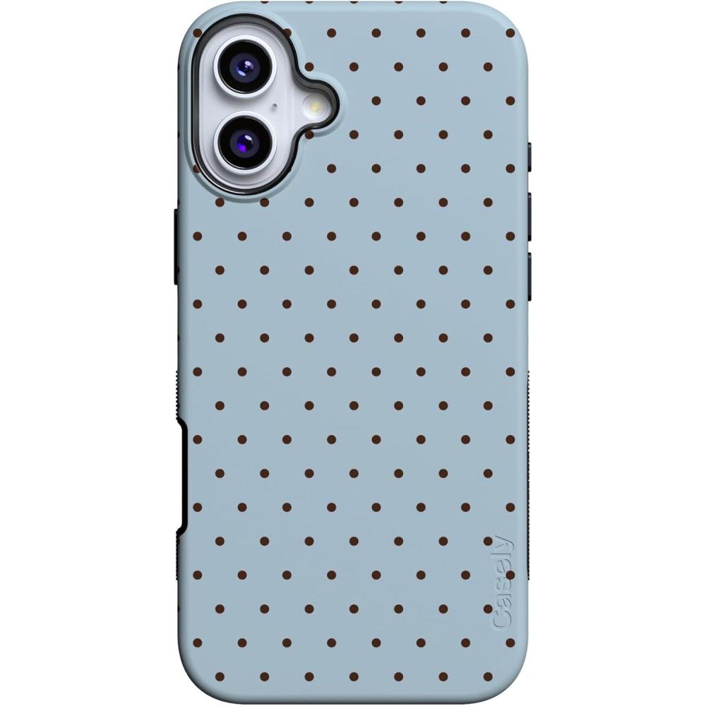 imageCasely iPhone 16 Plus Case  Twilight Flora  Moody Monochrome  Bold Protective Design  Compatible with MagSafeOn the Dot  Blue Polka Dot
