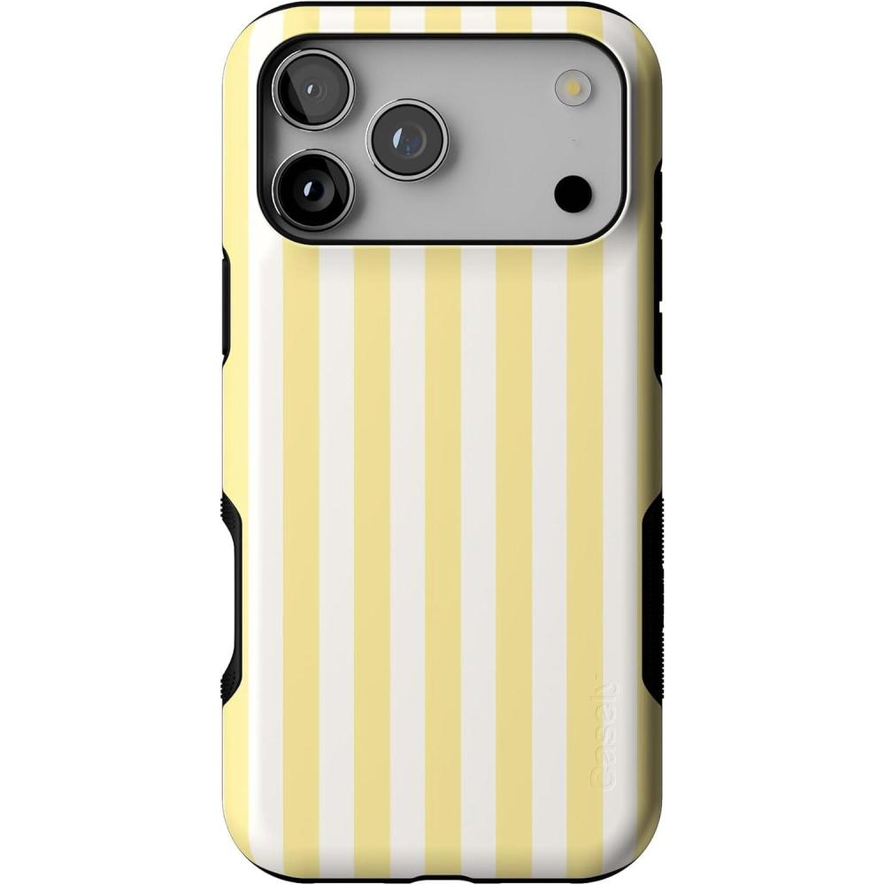 imageCasely iPhone 17 Pro Max Case  Bordeaux Rose  Moody Monochrome  Bold Protective Design  Compatible with MagSafeButter Yellow Stripes  Sunday Best