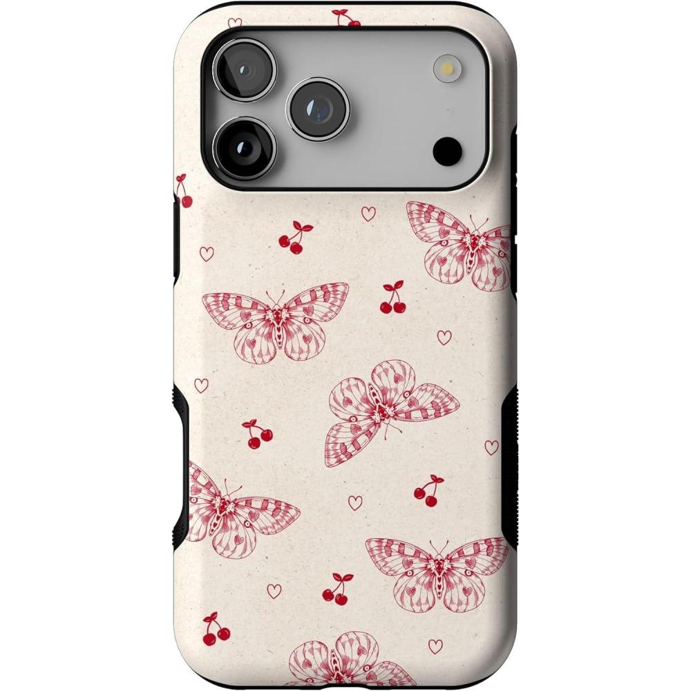 imageCasely iPhone 17 Pro Max Case  Bordeaux Rose  Moody Monochrome  Bold Protective Design  Compatible with MagSafeHeart Flutters  Butterfly