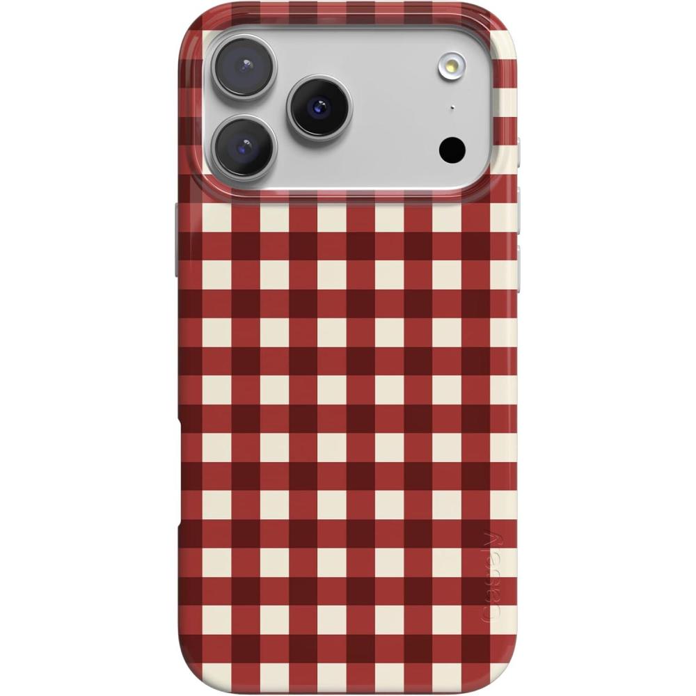 imageCasely iPhone 17 Pro Max Case  Powder Pups  Dog Sled  Compatible with MagSafe  Classic Ultra Thin DesignChecked Twice  Red Plaid