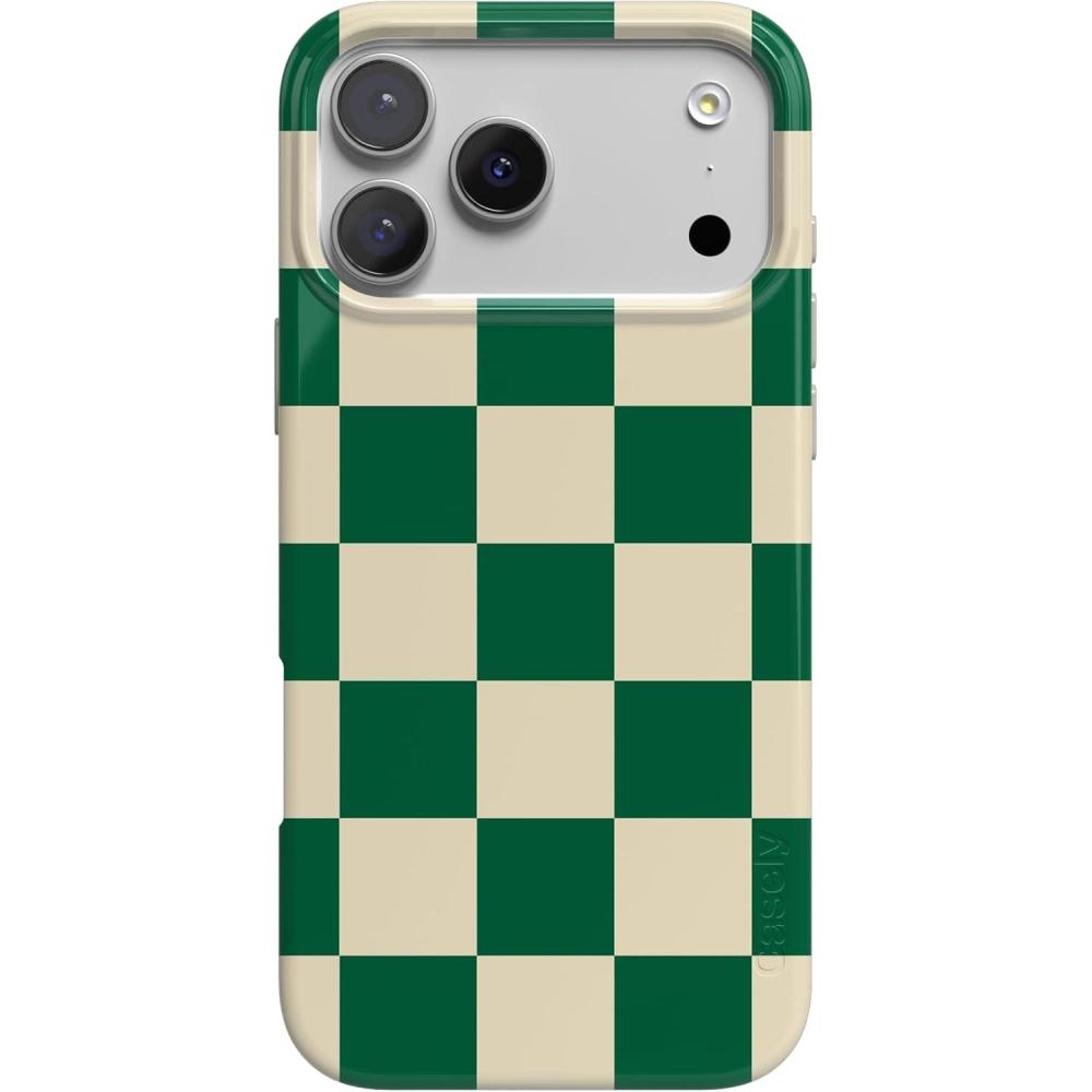 imageCasely iPhone 17 Pro Max Case  Powder Pups  Dog Sled  Compatible with MagSafe  Classic Ultra Thin DesignFit Check  Green Checkerboard