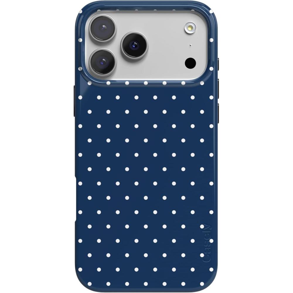 imageCasely iPhone 17 Pro Max Case  Powder Pups  Dog Sled  Compatible with MagSafe  Classic Ultra Thin DesignOn the Dot  Navy Polka Dot