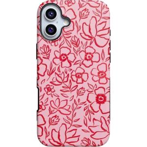 Casely iPhone 16 Case | All Smiles | Smiley Face Sticker | Bold Protective Design | MagSafe Compatible Design(Blush Garden | Floral Doodle)