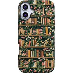 Casely iPhone 16 Case | All Smiles | Smiley Face Sticker | Bold Protective Design | MagSafe Compatible Design(Book Nook | Floral Library)