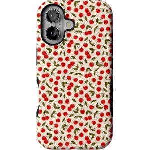 Casely iPhone 16 Case | All Smiles | Smiley Face Sticker | Bold Protective Design | MagSafe Compatible Design(Cherry on Top | Red Cherries Floral)