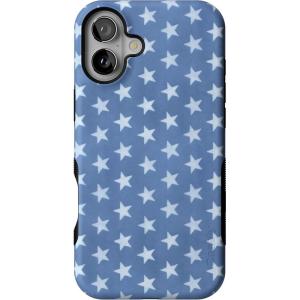 Casely iPhone 16 Case | All Smiles | Smiley Face Sticker | Bold Protective Design | MagSafe Compatible Design(Coastal Blues | Denim Stars)
