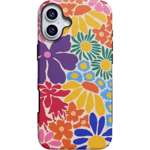 Casely iPhone 16 Case | All Smiles | Smiley Face Sticker | Bold Protective Design | MagSafe Compatible Design(Flower Patch | Multi-Color Floral)