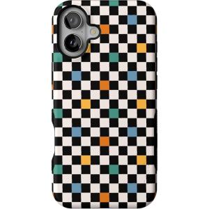Casely iPhone 16 Case | All Smiles | Smiley Face Sticker | Bold Protective Design | MagSafe Compatible Design(Old Skool | Retro Checkerboard)