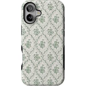 Casely iPhone 16 Case | All Smiles | Smiley Face Sticker | Bold Protective Design | MagSafe Compatible Design(Sage Tapestry | Floral Vines)