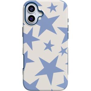 Casely iPhone 16 Case | All Smiles | Smiley Face Sticker | Bold Protective Design | MagSafe Compatible Design(Stars Align | Blue & White Stars)