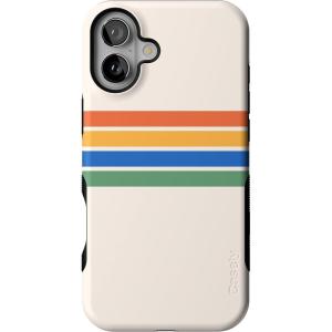 Casely iPhone 16 Case | All Smiles | Smiley Face Sticker | Bold Protective Design | MagSafe Compatible Design(Totally Groovy | Rainbow Stripes Color Block)